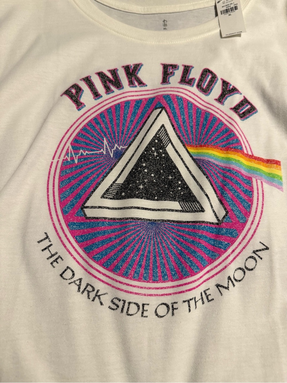 Pink Floyd "The Dark Side of the Moon" White Graphic Tee - crop top